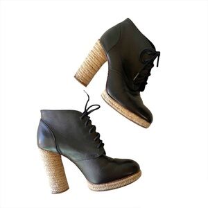 Loeffler Randall Nadia Black Leather Lace Up Espadrille Ankle Boots 7